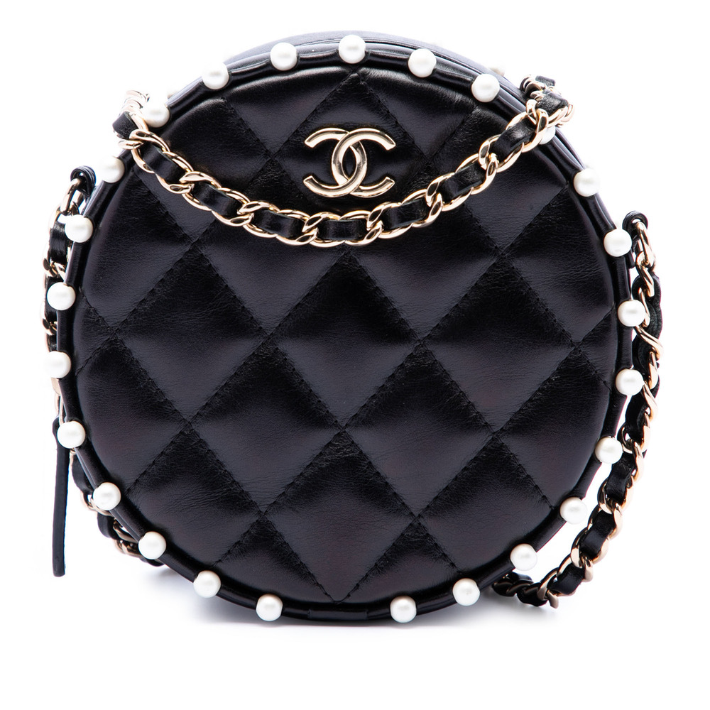 Pre-Loved Chanel Quilted Calfskin Pearl Studded Round Clutch with Chain - Picture 1 of 7